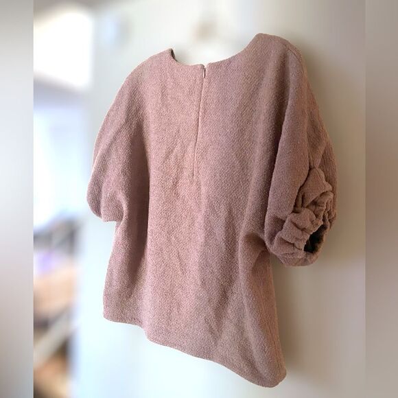 Anthropologie COS Wool Bouclé Top in Mauve With Gathered Cuffs Size 6 - Picture 3 of 16
